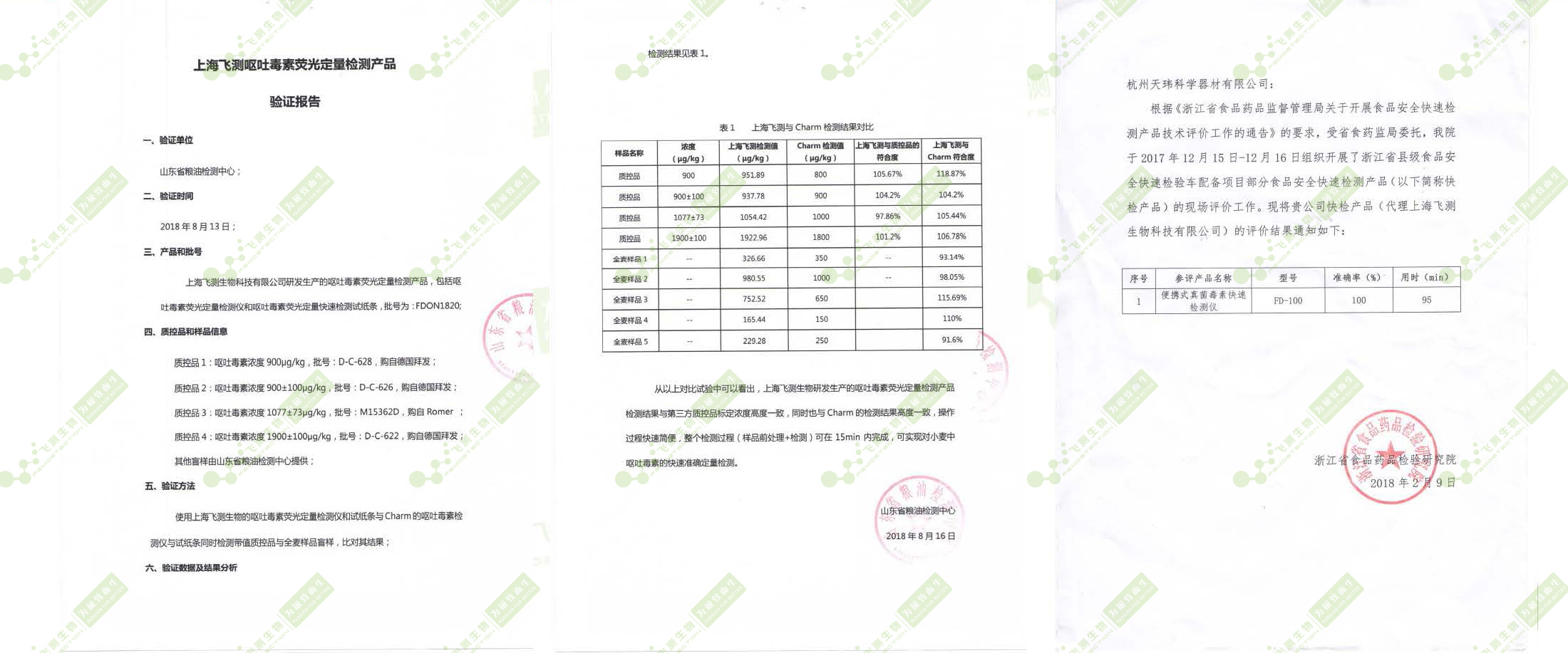 山東省糧油檢測中心和浙江省食藥監(jiān)局驗(yàn)證報(bào)告